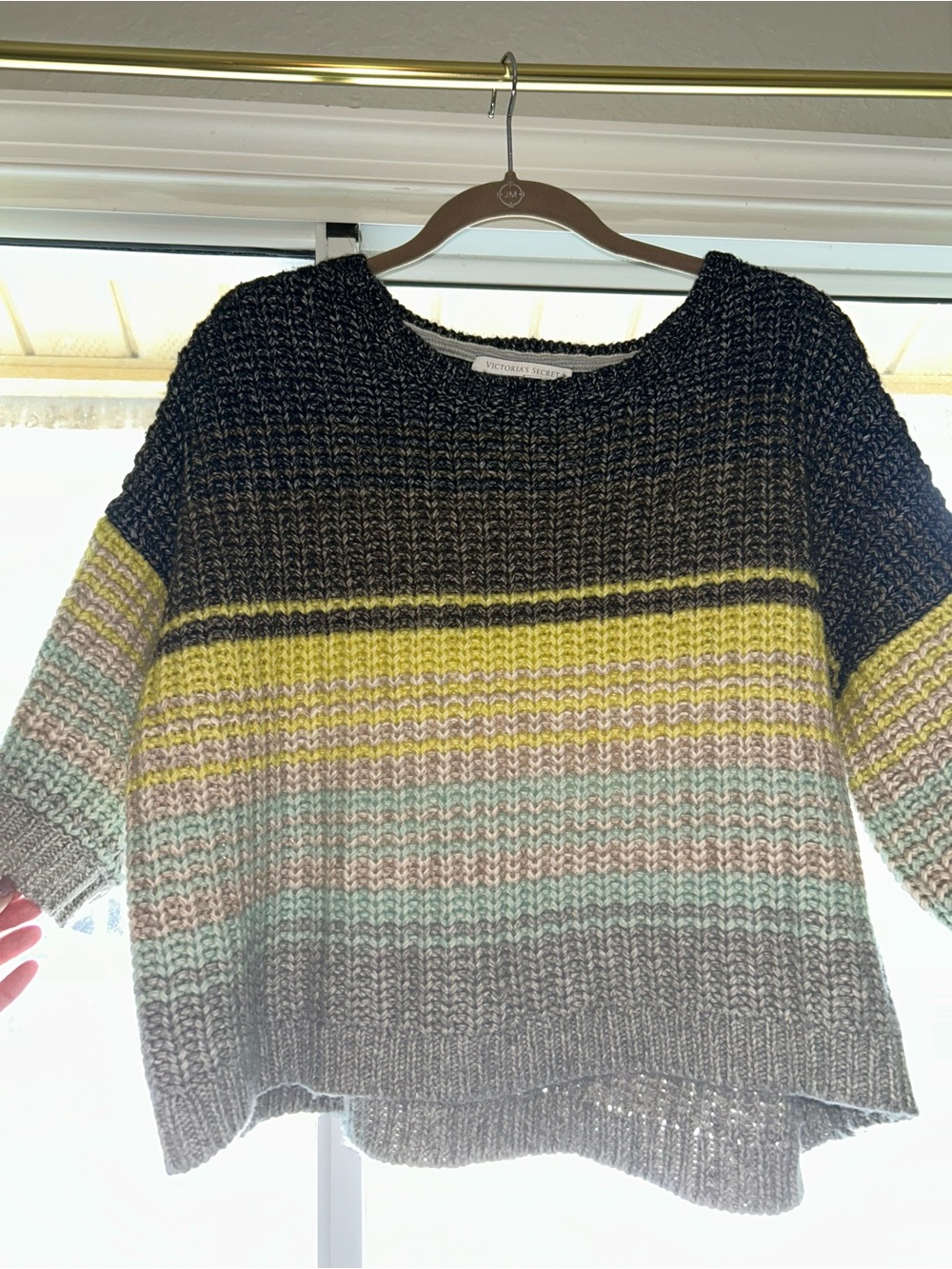 Victoria's Secret Cable Knit Crewneck Sweater with Pastel Stripes